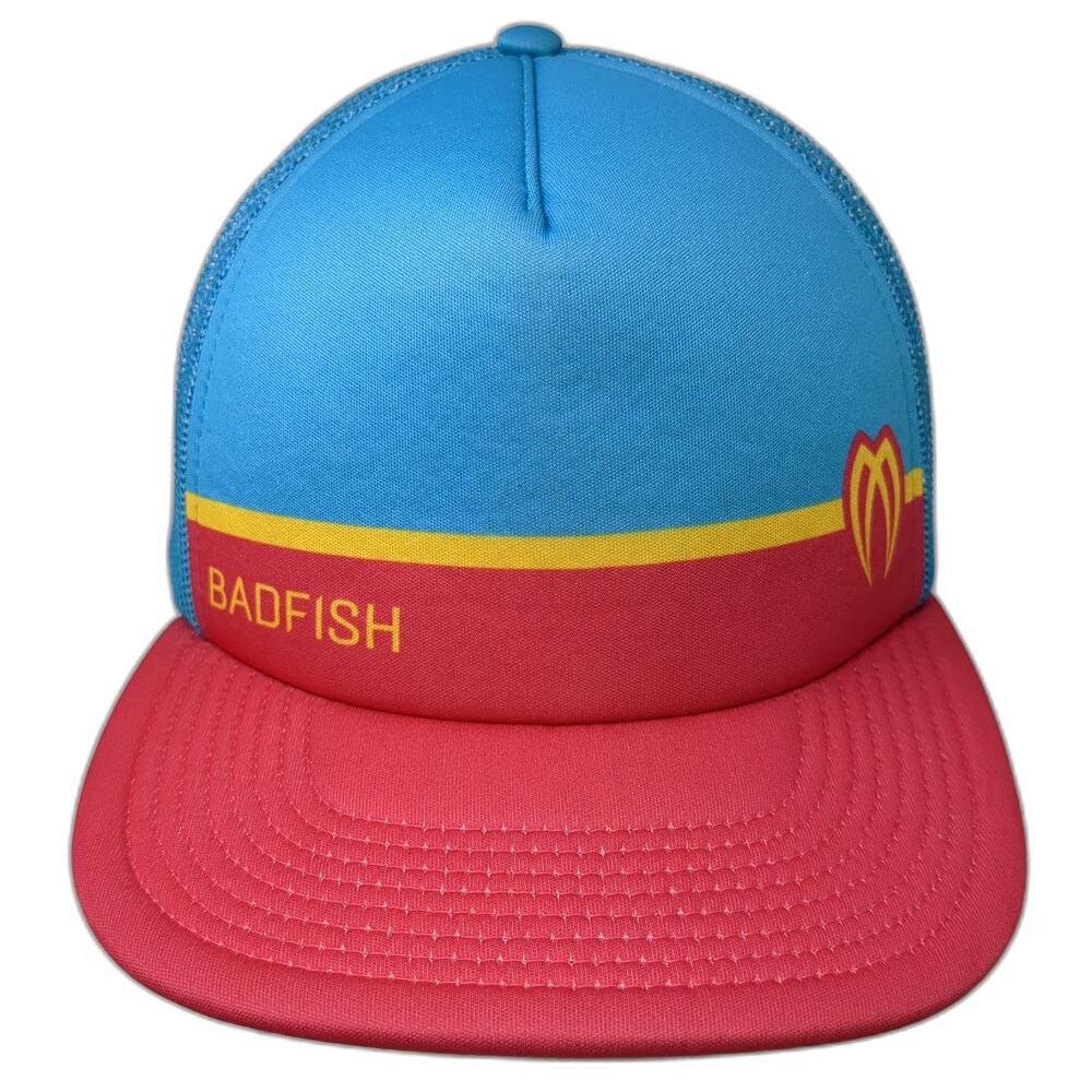 Badfish Trucker Hat Blue Red Yellow One Size Mesh Back Foam Front Snapback SUP